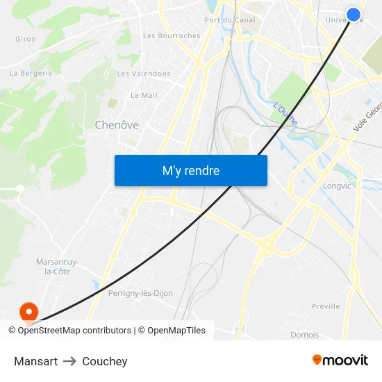 Mansart to Couchey map