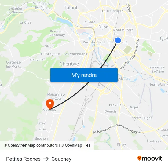 Petites Roches to Couchey map