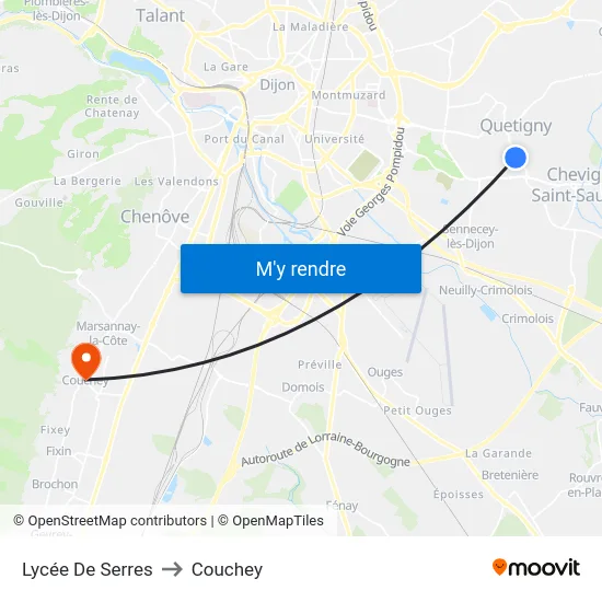 Lycée De Serres to Couchey map