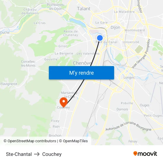 Ste-Chantal to Couchey map