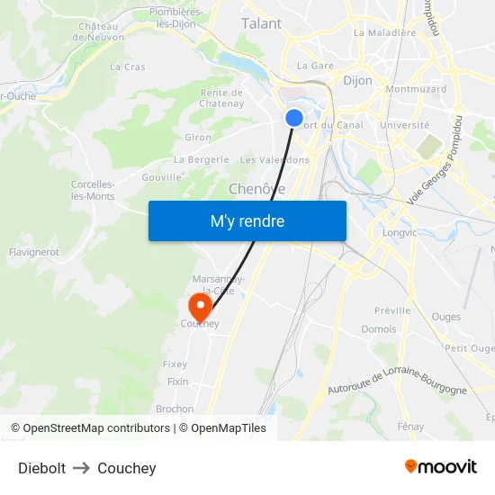 Diebolt to Couchey map