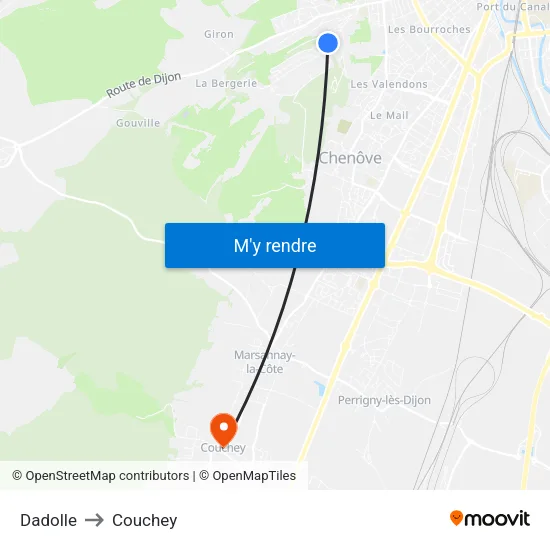 Dadolle to Couchey map