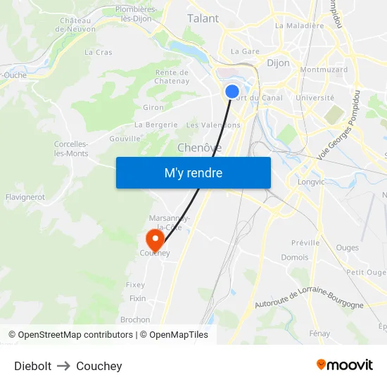 Diebolt to Couchey map