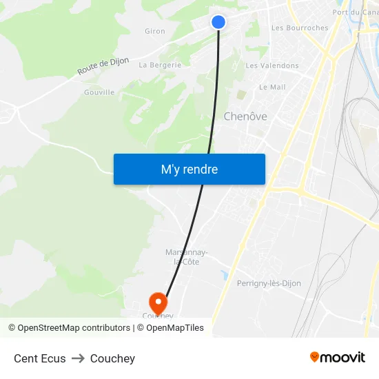 Cent Ecus to Couchey map