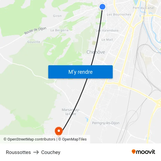 Roussottes to Couchey map