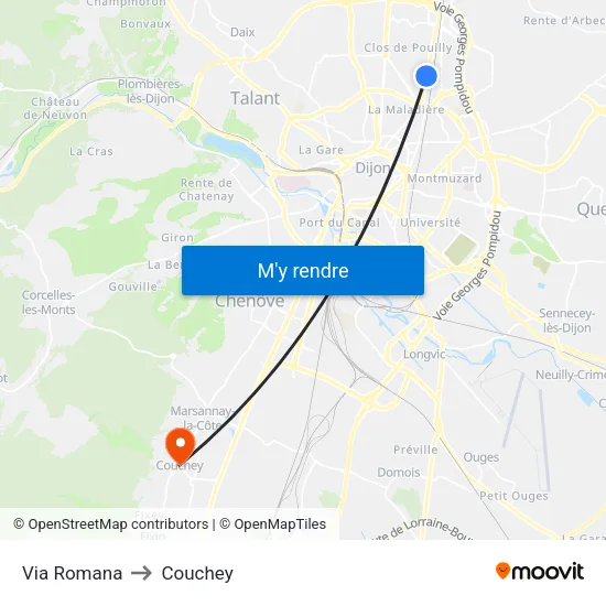 Via Romana to Couchey map