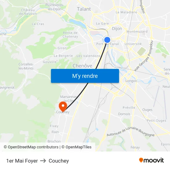 1er Mai Foyer to Couchey map
