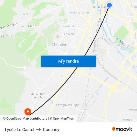 Lycée Le Castel to Couchey map