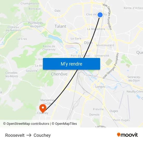 Roosevelt to Couchey map