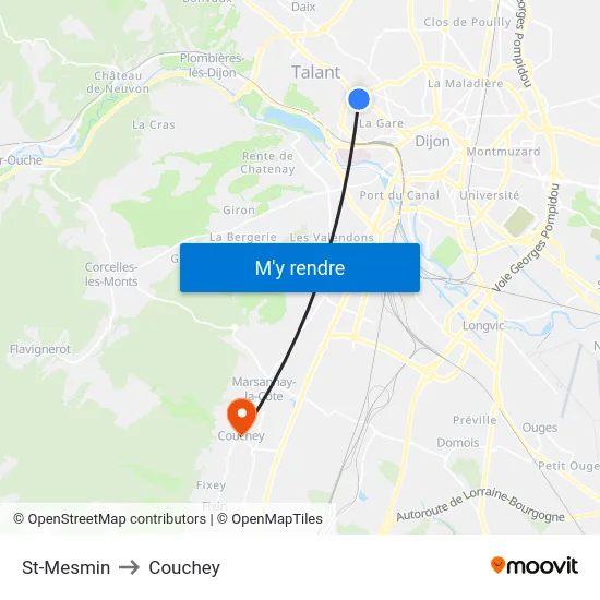 St-Mesmin to Couchey map