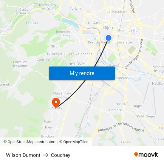 Wilson Dumont to Couchey map
