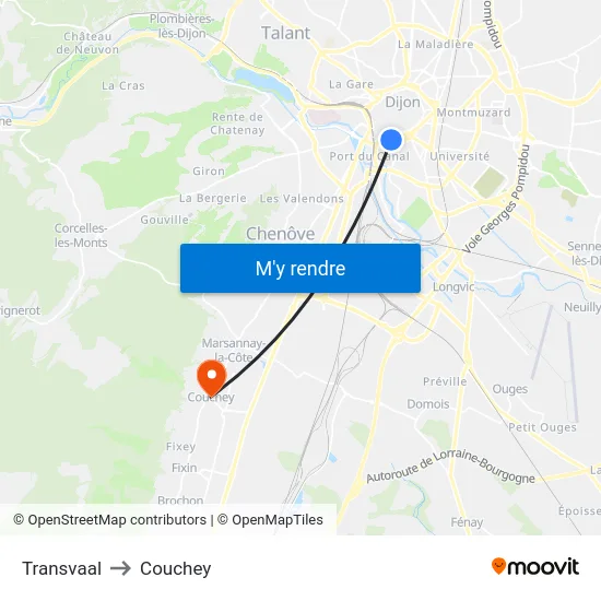 Transvaal to Couchey map