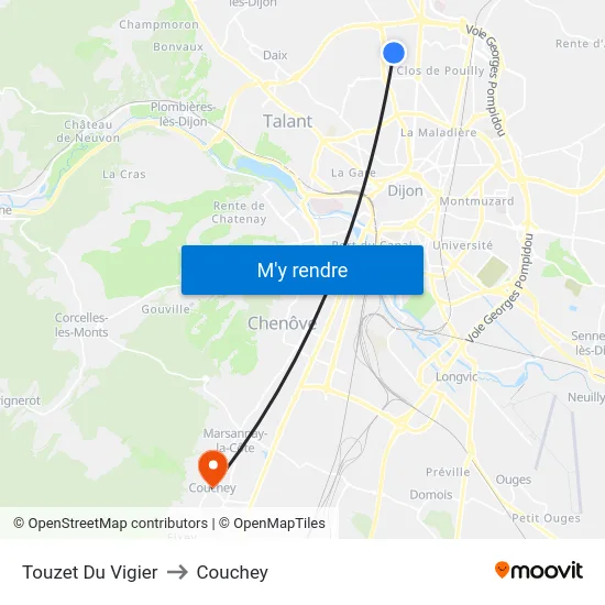 Touzet Du Vigier to Couchey map