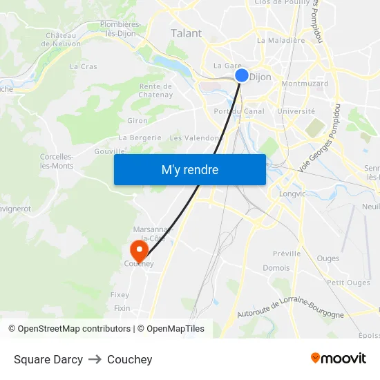 Square Darcy to Couchey map