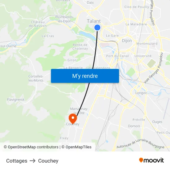 Cottages to Couchey map