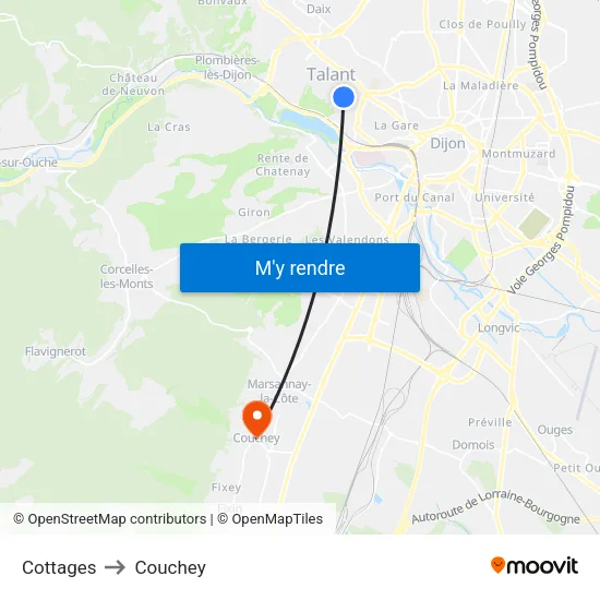 Cottages to Couchey map