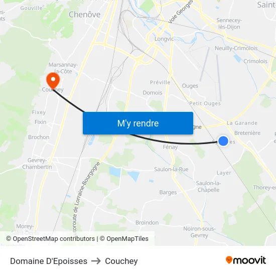 Domaine D'Epoisses to Couchey map
