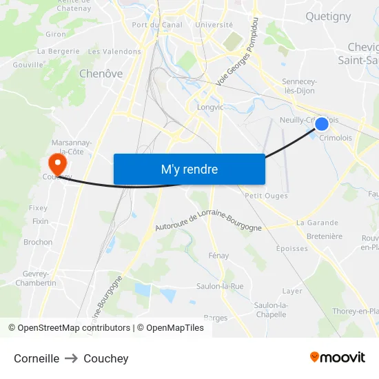 Corneille to Couchey map