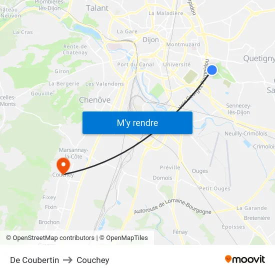 De Coubertin to Couchey map
