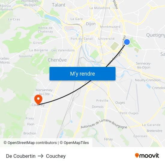 De Coubertin to Couchey map