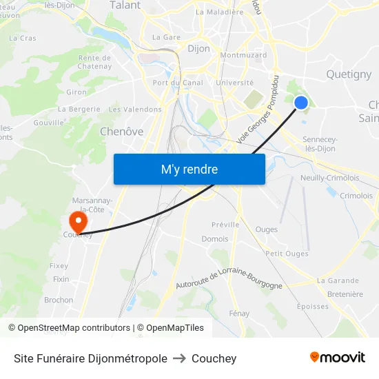 Site Funéraire Dijonmétropole to Couchey map