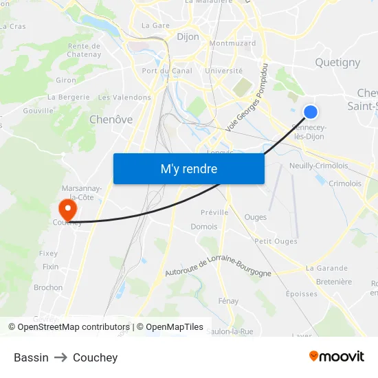 Bassin to Couchey map