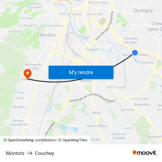 Montots to Couchey map