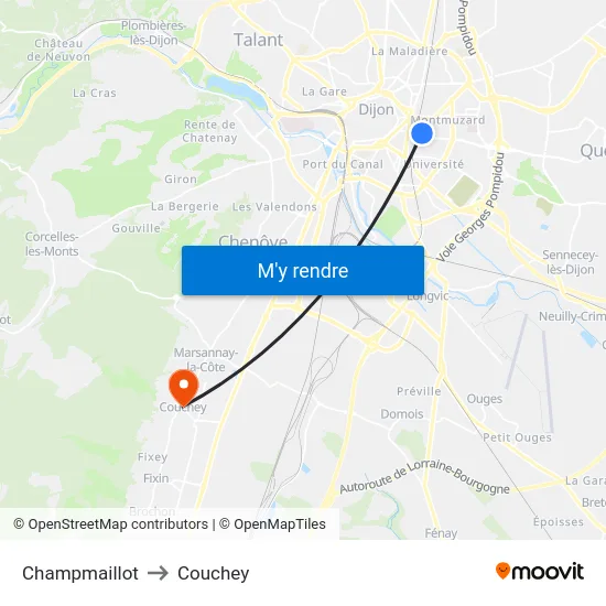 Champmaillot to Couchey map