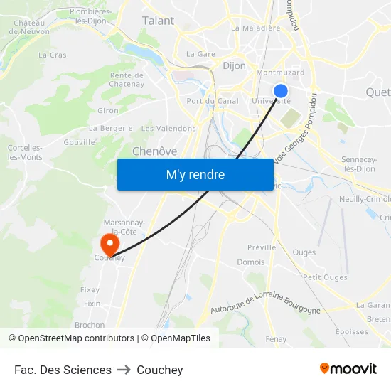 Fac. Des Sciences to Couchey map