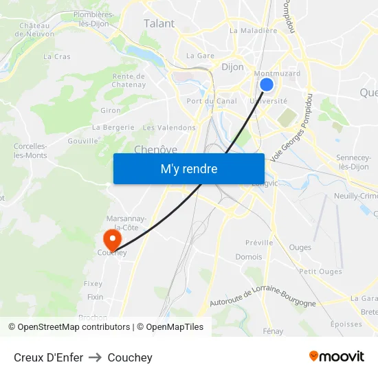 Creux D'Enfer to Couchey map