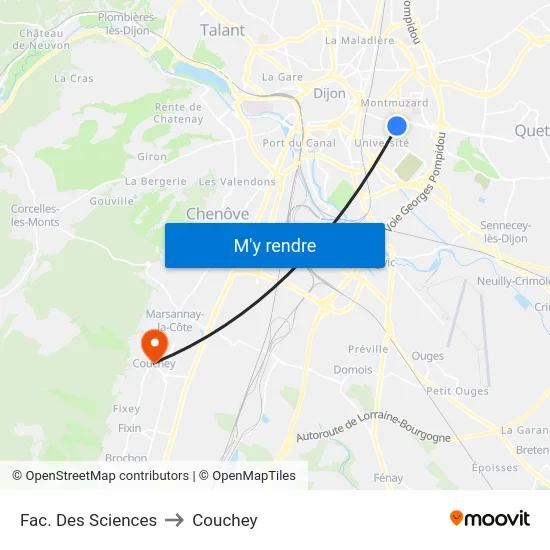Fac. Des Sciences to Couchey map