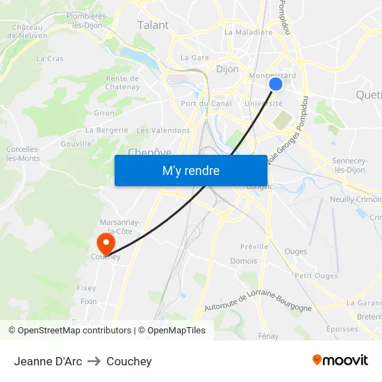 Jeanne D'Arc to Couchey map
