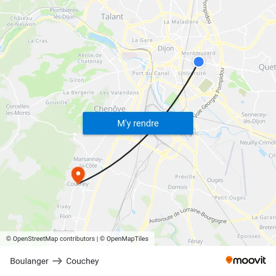 Boulanger to Couchey map