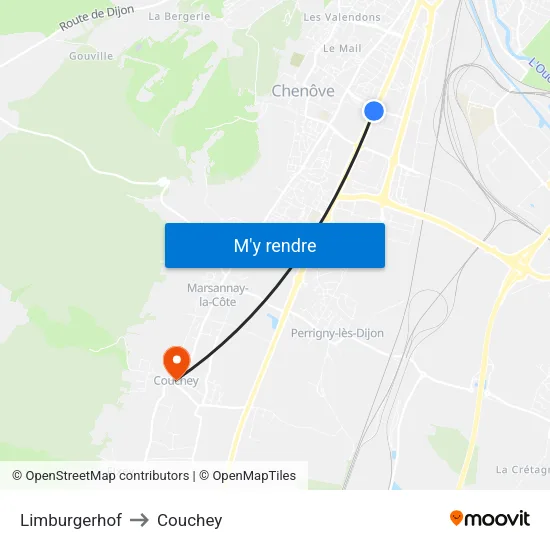 Limburgerhof to Couchey map