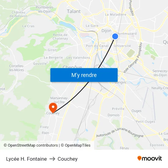 Lycée H. Fontaine to Couchey map