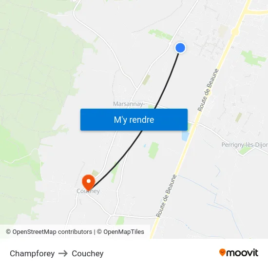 Champforey to Couchey map