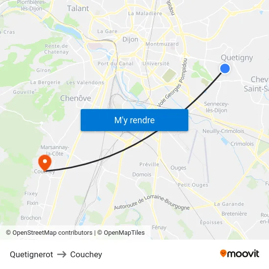 Quetignerot to Couchey map