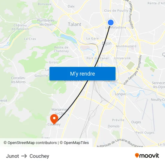 Junot to Couchey map