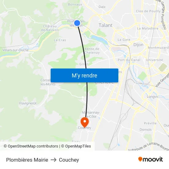 Plombières Mairie to Couchey map