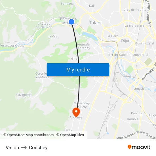 Vallon to Couchey map
