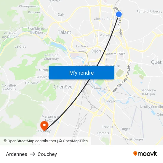 Ardennes to Couchey map