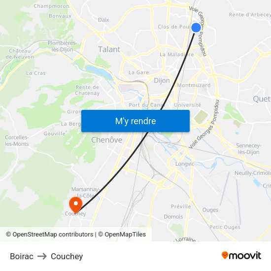 Boirac to Couchey map