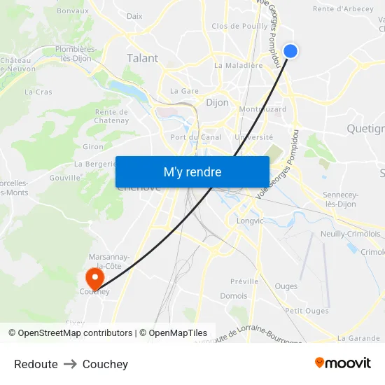 Redoute to Couchey map