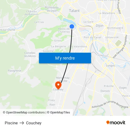 Piscine to Couchey map