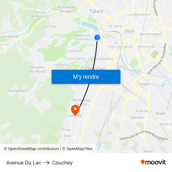 Avenue Du Lac to Couchey map