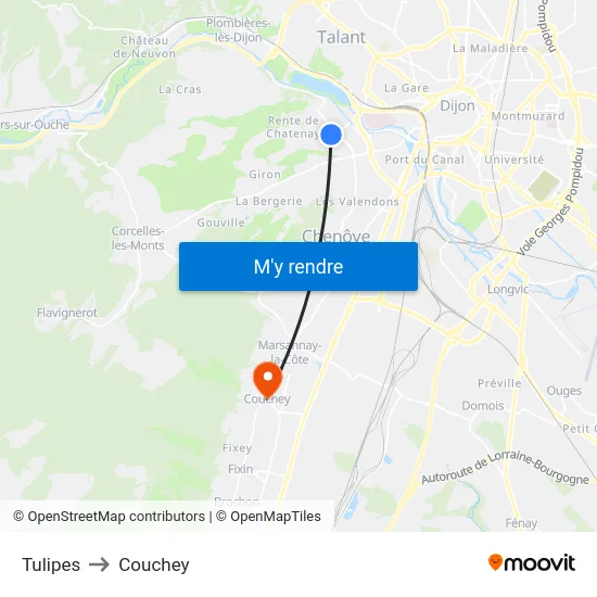 Tulipes to Couchey map