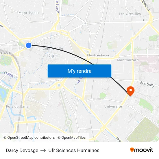 Darcy Devosge to Ufr Sciences Humaines map