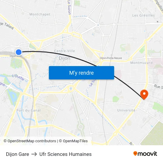 Dijon Gare to Ufr Sciences Humaines map