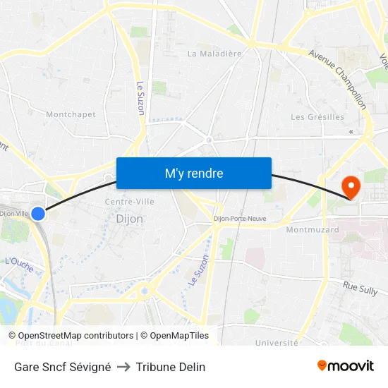 Gare Sncf Sévigné to Tribune Delin map