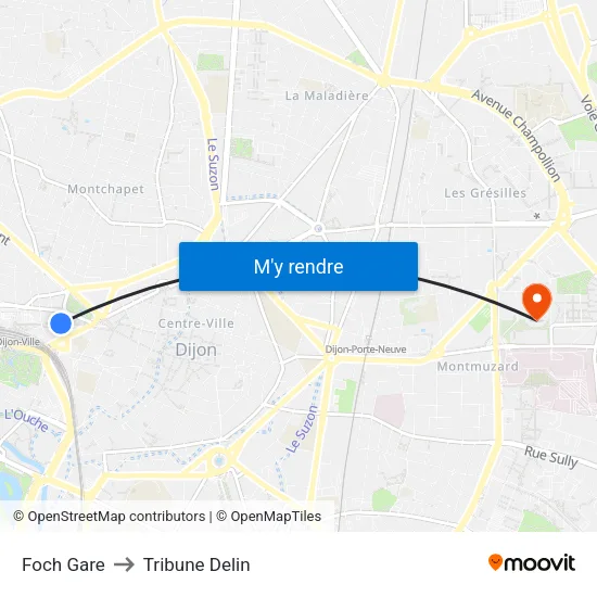 Foch Gare to Tribune Delin map